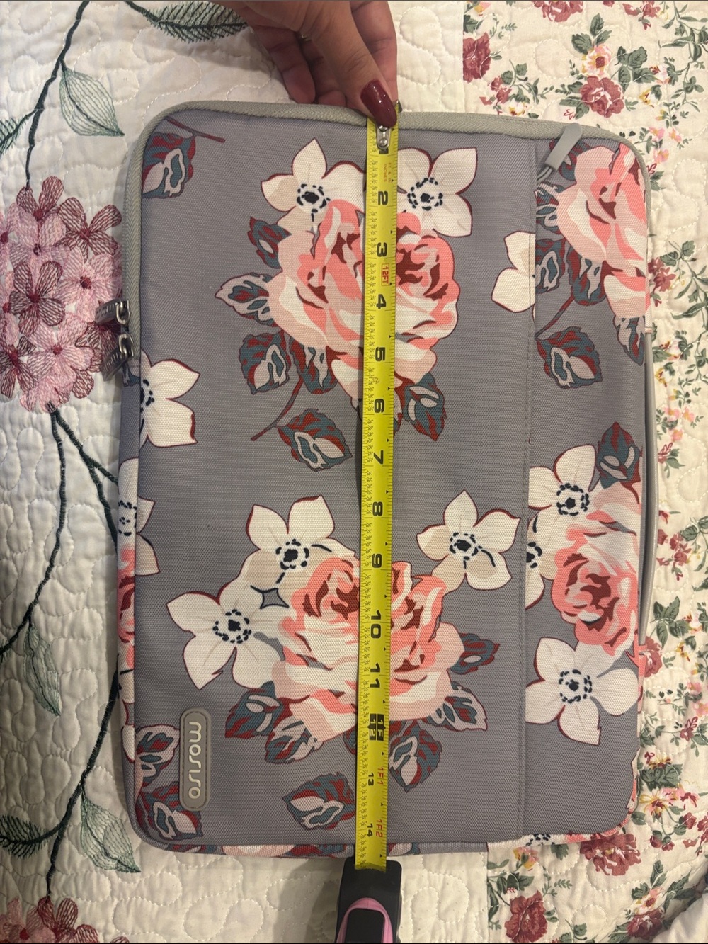 Floral Laptop Sleeve - Gray with Pink Floral